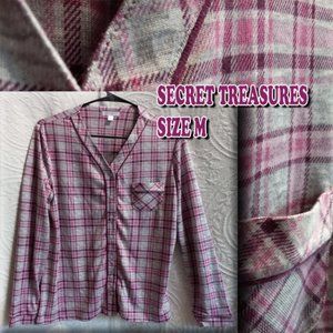 Secret Treasures Soft Pink Maroon & Gray Plaid Pajama Top Size M (T-212)